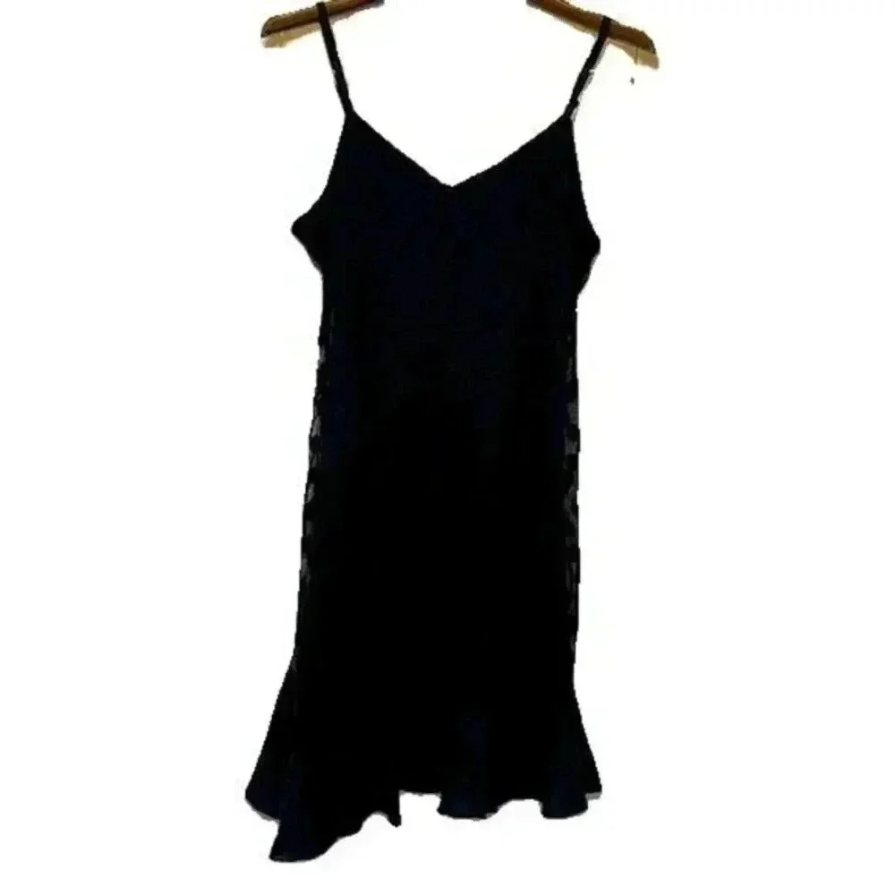 Black Spaghetti Strap Polka Dot Lace Dress Size Medium  NWT